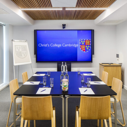 Christ's College seminar room one in Yusuf Hamied Court set up in meeting room style.