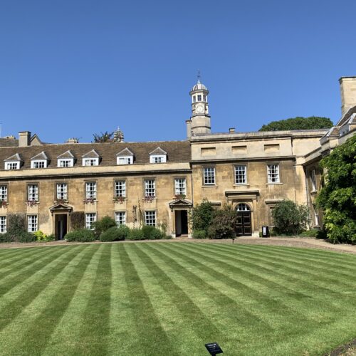 The unique circular lawn at Christ's College, Cambridge