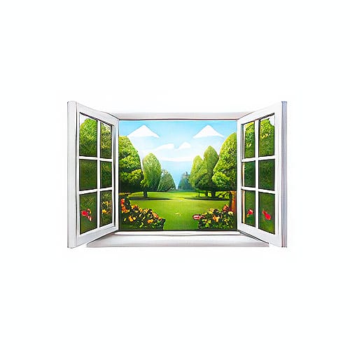 Logo of window looking into a garden.