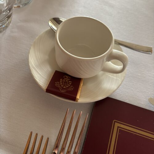 Christ's College teacup and after dinner chocolate