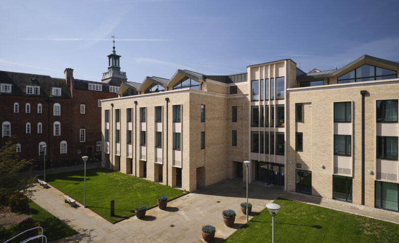 An outside shot of Yusuf Hamied Court on a sunny day. Corporate meeting spaces in Cambridge